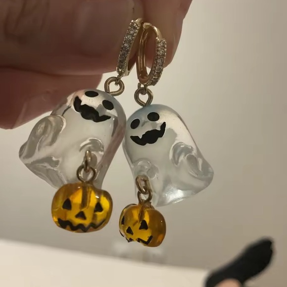 Halloween Ghost Pumpkin Trick or Treat Earrings - Picture 8 of 9